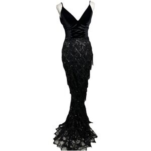 Nina Canacci NWT Womens‎ Size 4 Lanthe Black Velvet Tassel Sequin Cocktail Dress